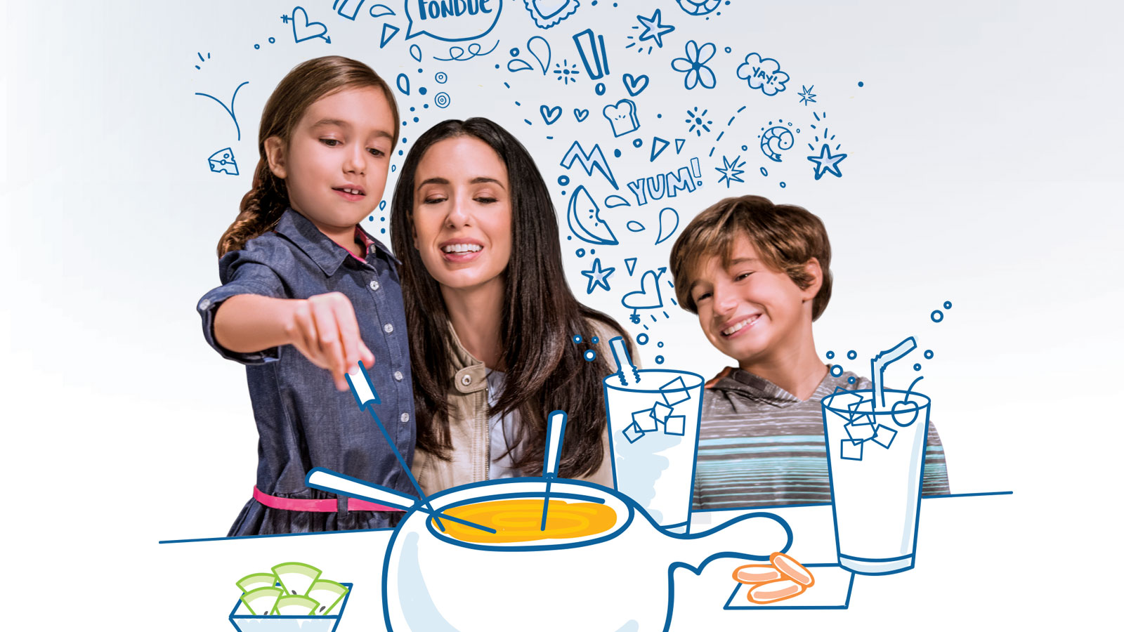 mom and kids eating fondue