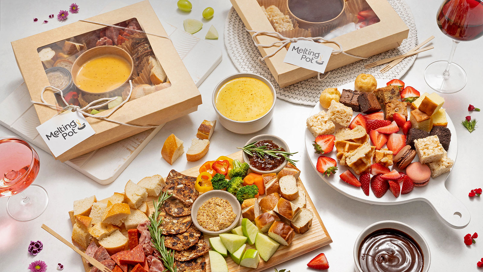 a table with different food items