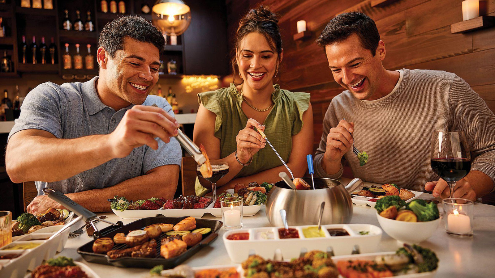 a group of people eating food