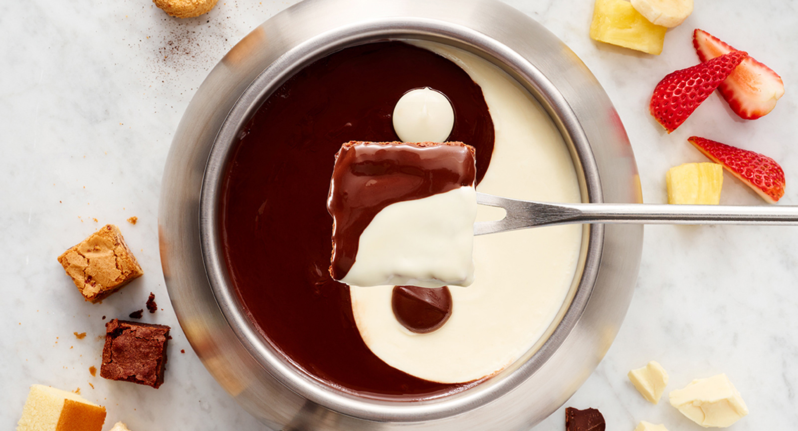 Yin and Yang Chocolate Fondue on Table