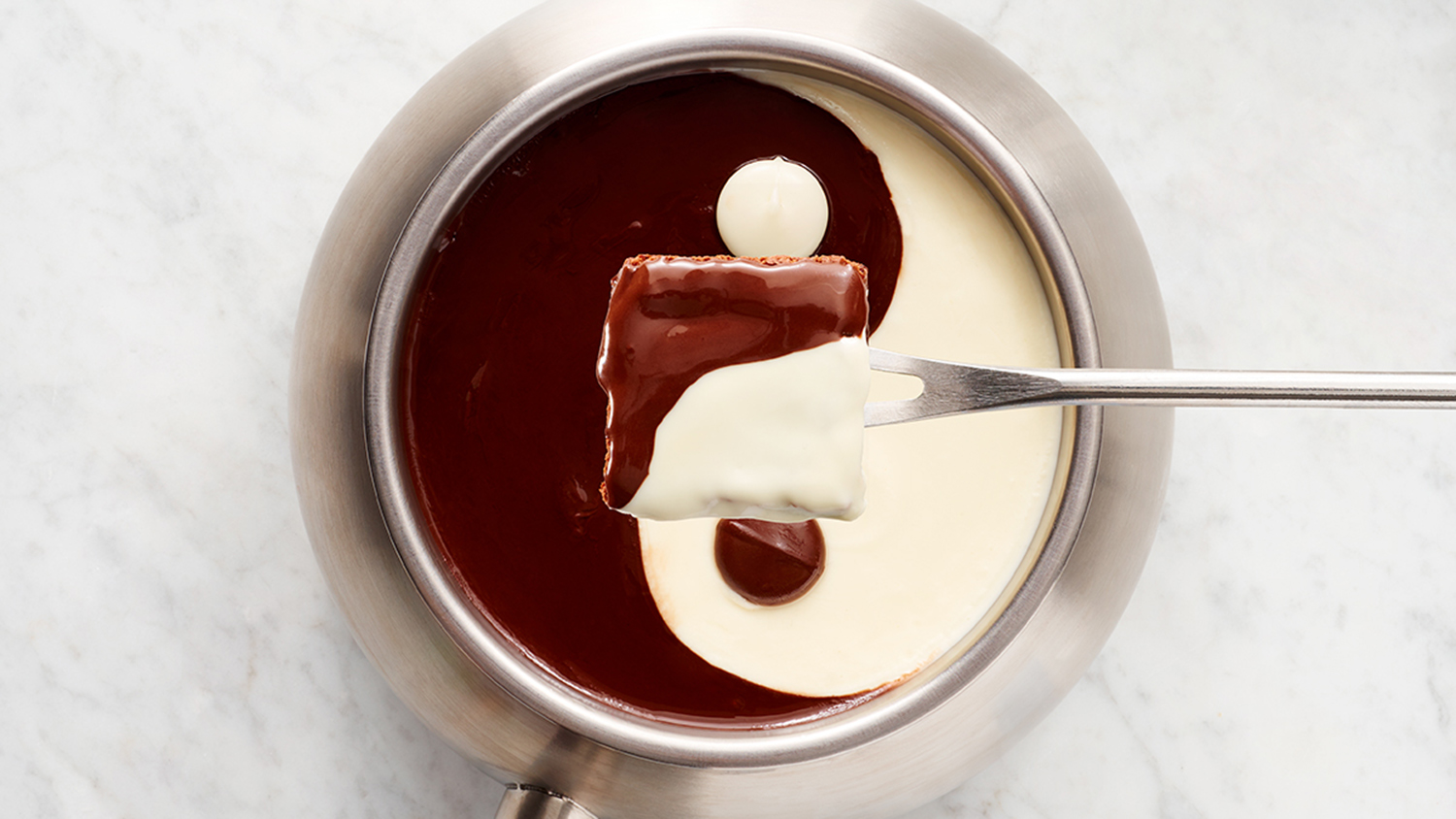 Yin and Yang Chocolate Fondue on Table