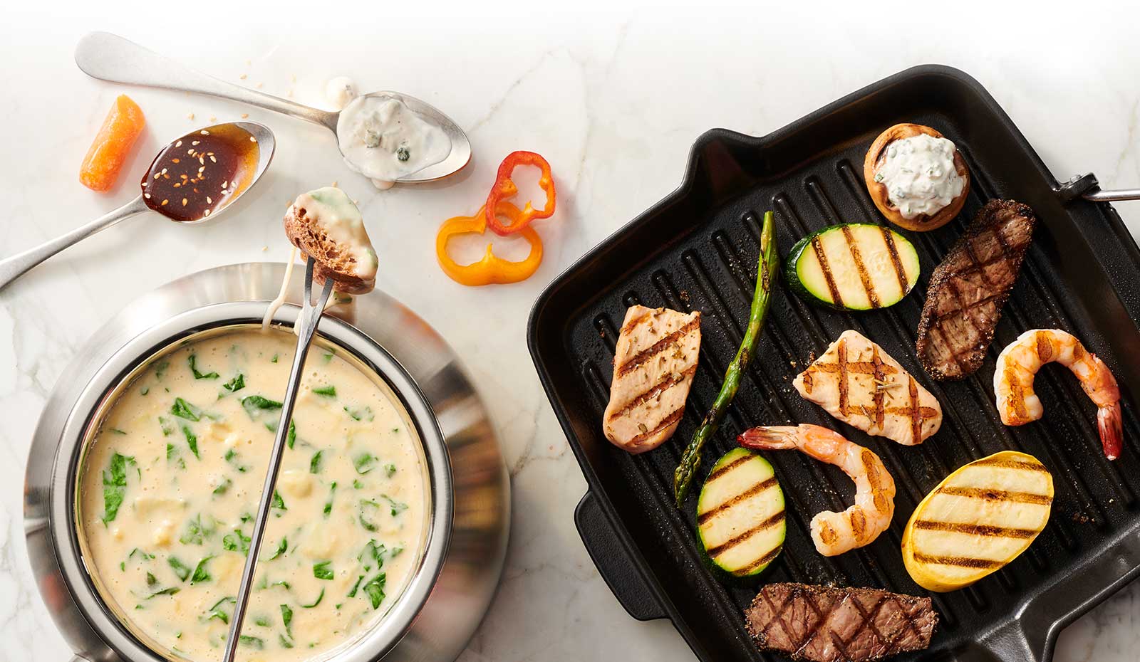 Grill Cooking Style and Cheese Fondue