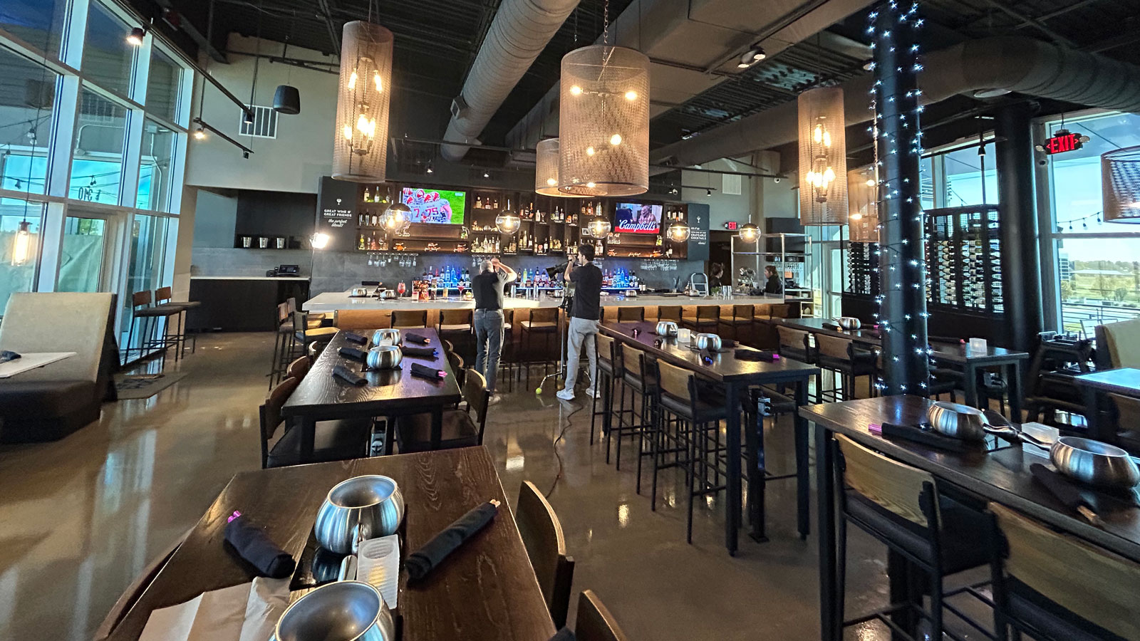 a group of people in a restaurant